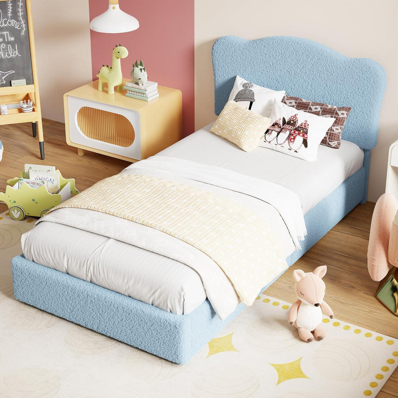 Structure de lit rembourrée avec 2 tiroirs, lit plateforme en molleton pour filles, robuste et silencieux, sans sommier, Twin