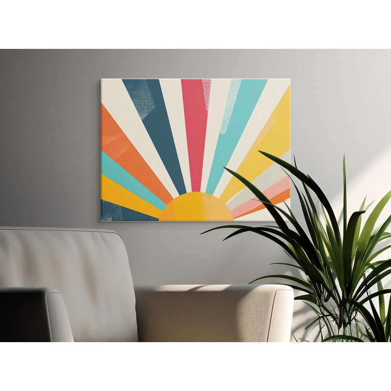 Retro Sun Canvas Wall Art, Sunrise Print, Abstract Wall Decor, Modern Home Decor, Available in Multiple Sizes