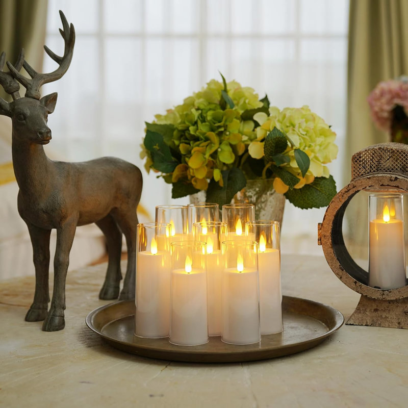 White  Shell Flickering Flameless Candles, LED Candles, Battery Operated Candles with Remote Control and Timer, Fake Electric Candles, Pillar, Wedding, Home Decor, Set of 9