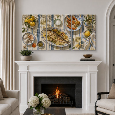 "Coastal fruits de mer", art de nature morte, images de cuisine, impression sur toile encadrée, 3 pièces, 24 po x 36 po x 3 pièces