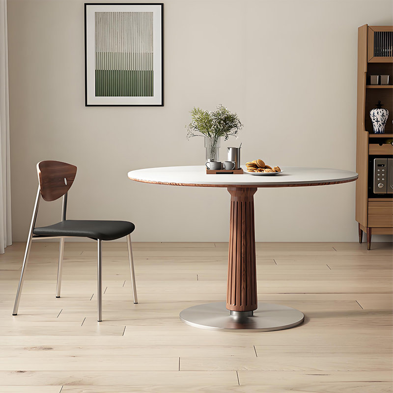 Table de salle à manger ronde Rock, 29.53" H x 43.31" W x 43.31" D, Blanc / brun / argent