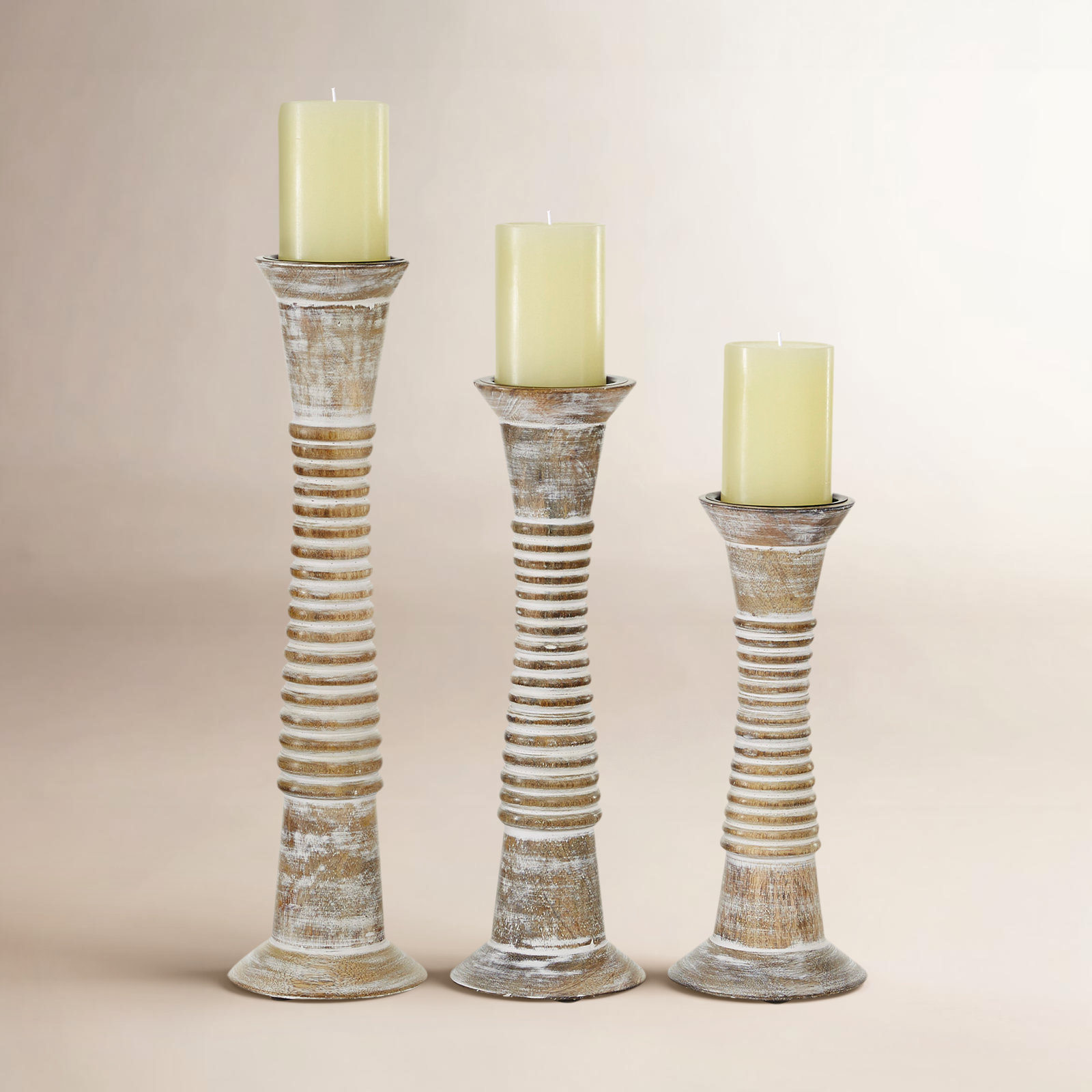 3-Piece Solid Wood Candlestick Set