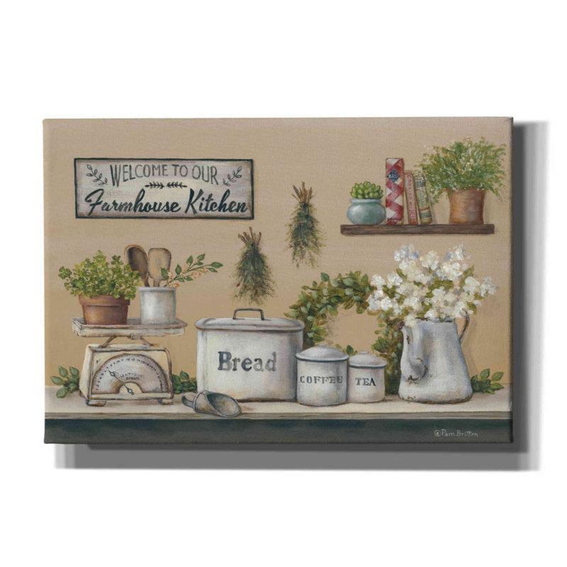 «Garden Farmhouse Kitchen» par Pam Britton, art mural sur toile, H 18 po x l 26 po x P 0,75 po