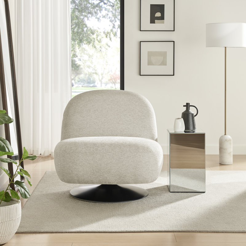 Tava Upholstered Swivel Accent Armchair - Stylish Retro Inspired Curved Cushion, Cream/Black