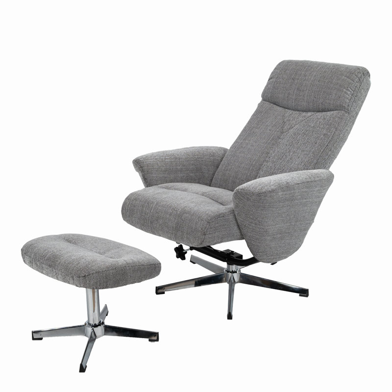 Fauteuil inclinable pivotant en chenille avec repose-pieds, fauteuil moderne, repose-pieds ergonomique, poussoir, manuel, inclinable, salon, lecture, bureau, gris clair