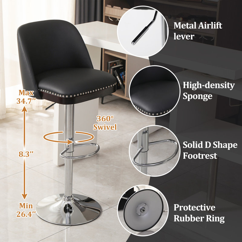Deboroh Swivel Upholstered Adjustable Height Counter Stool 26" to 34", Black