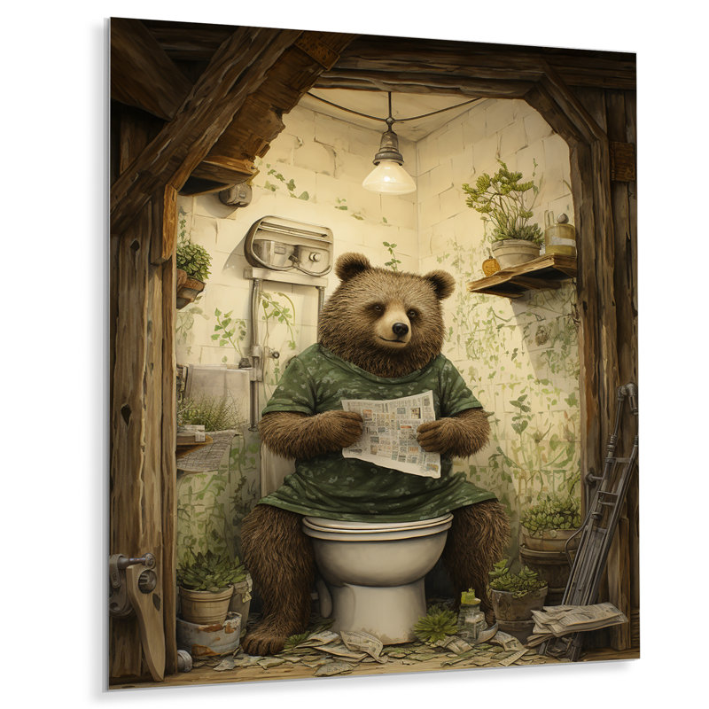 Bears Bathroom Break 2 - Toilette, art mural en métal, H 32 po x l 24 po x P 1 po