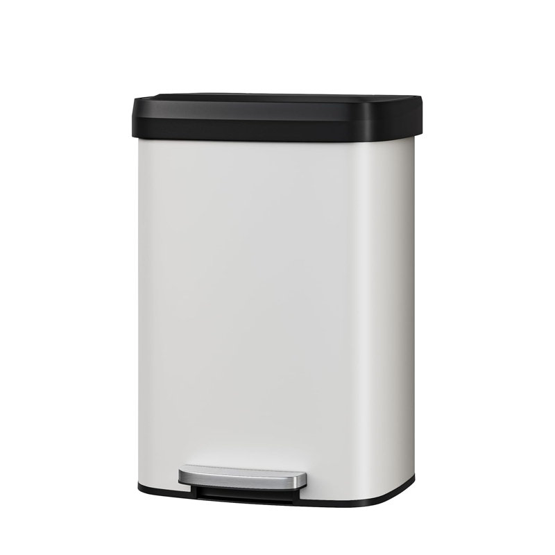 13 Gallon / 50 Litre Metal Trash Can with Lid, Large Garbage Can for Kitchen, Rustproof Step-on Kitchen Metal Trash Bin with Liner Rim, Rear Handle, Soft Close Plastic Lid