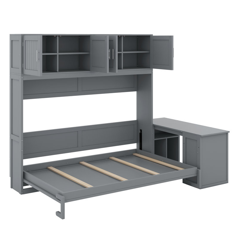 Grand lit escamotable avec bureau, tablettes et armoires