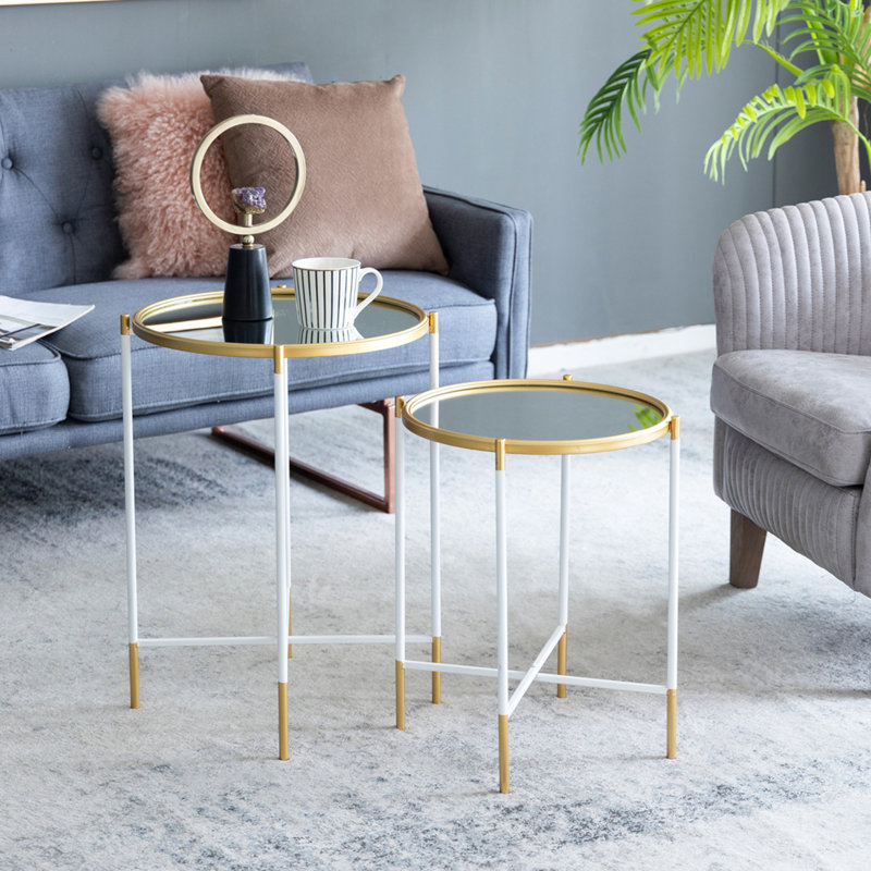 Ensemble de 2 tables d'appoint à miroir, Blanc