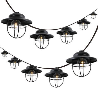 10-Light Indoor/Outdoor 10 ft. Rustic Farmhouse Incandescent G40 Metal Cage Shade String Lights