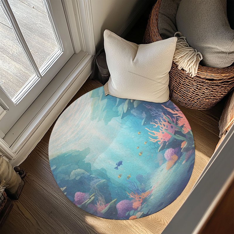 Tapis tressé Oceanic Creatures, Rond 5 pi