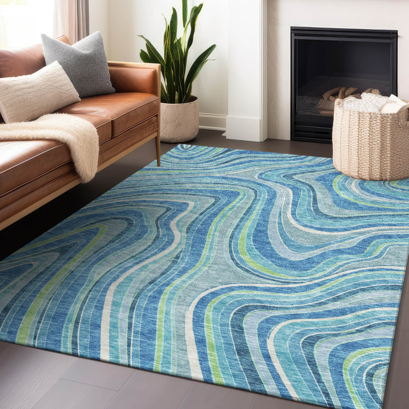 Premium Machine Washable Prisco Blue Rug, Rectangle 8' x 10'