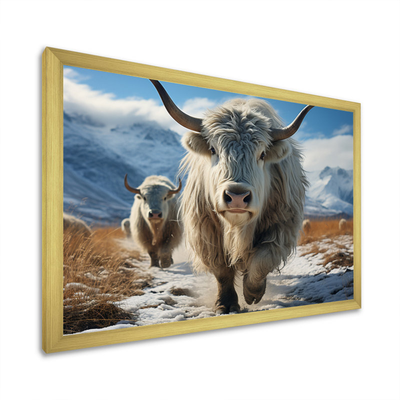 Yaks majestueux en hiver, H 24 po x l 32 po x P 1 po, Or