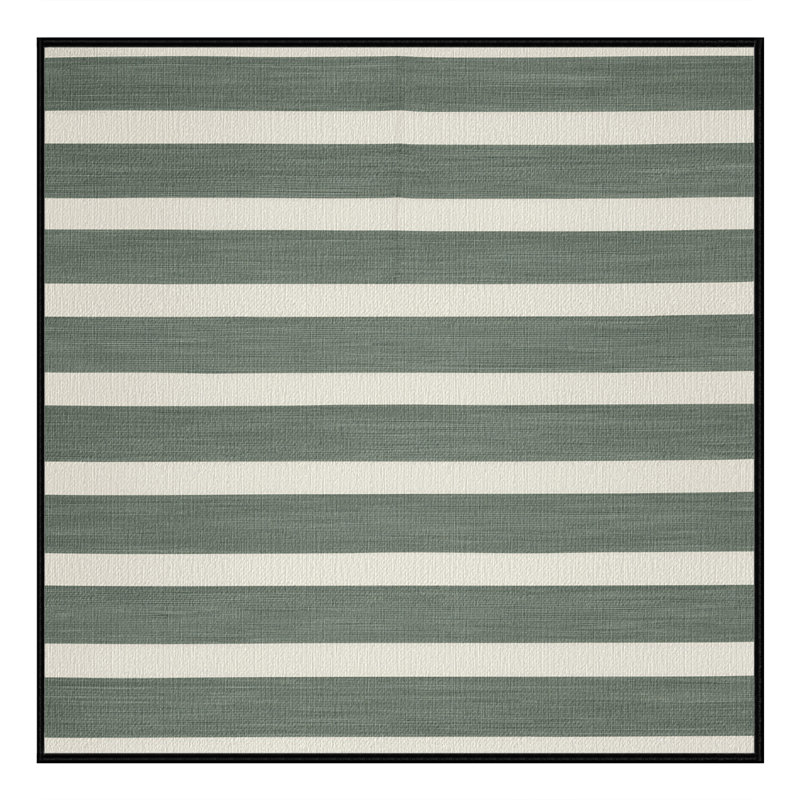 Washable Sage White Striped Area Rug, Square 7'