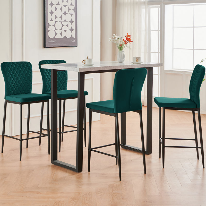 Belony Velvet Modern Upholstered  Armless Bar Stool, Green