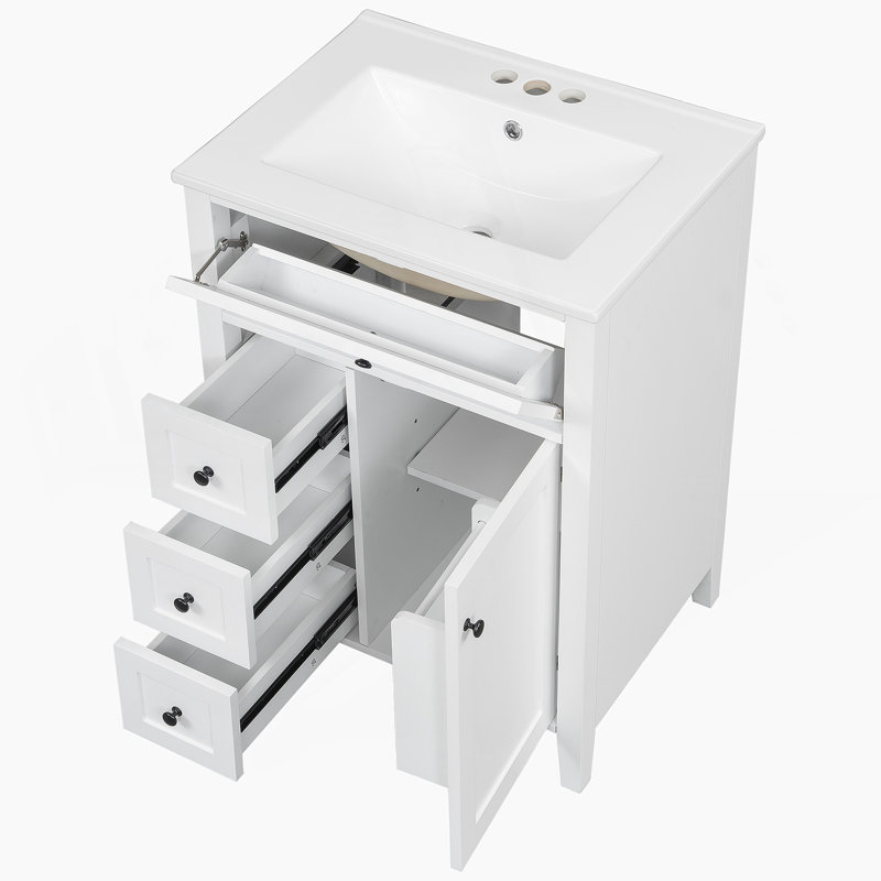 Meuble-lavabo fonctionnel avec lavabo, plusieurs tiroirs et armoire, construction durable, design moderne pour le rangement de la salle de bain