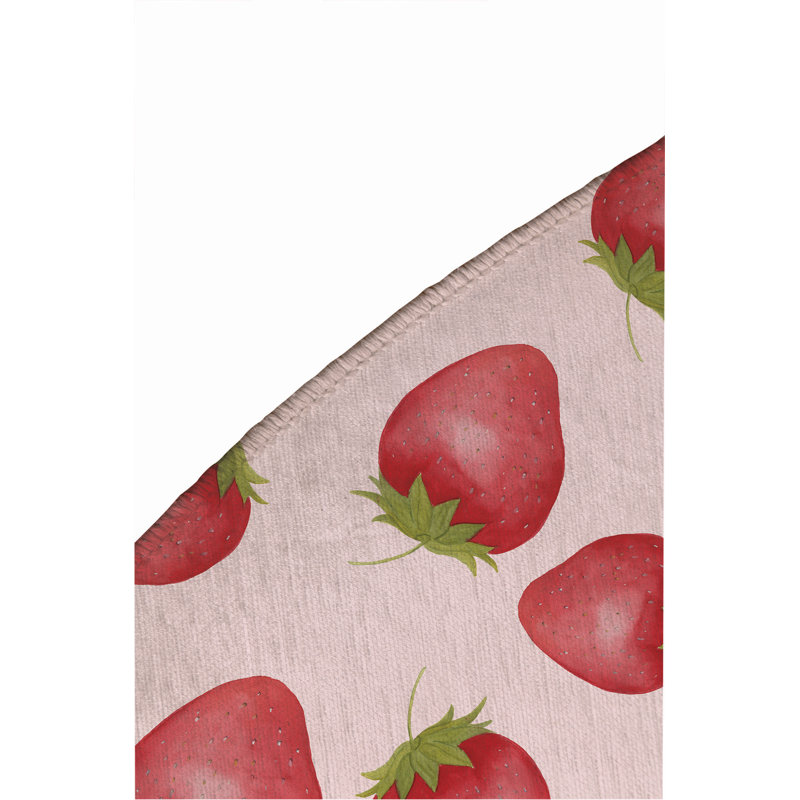 Summer Strawberries Outdoor Rug, Round 5'