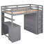 Lit mezzanine simple gris avec tiroir, bureau d'ordinateur et garde-robe. Bois massif robuste. Maximisez l'efficacité de votre espace de vie. Aucun sommier tapissier requis, cadre en bois d'écriture. Votre espace. Base-311582814-311582815