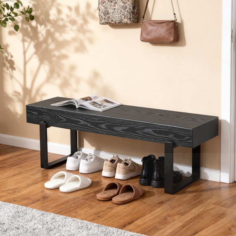 Banc en bois avec pieds en métal, Noir