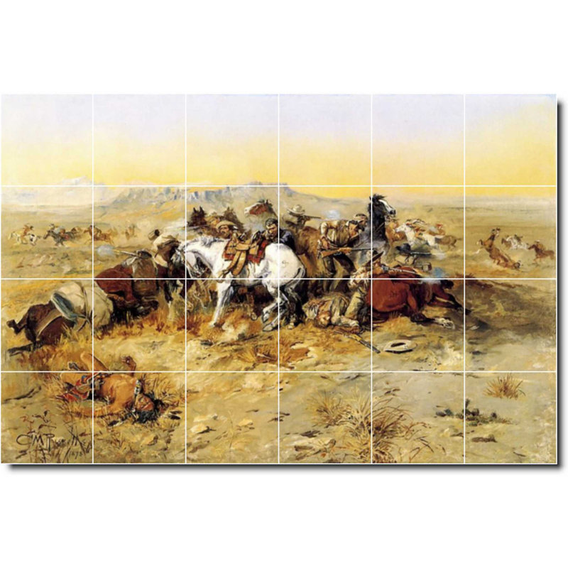 Carrelage mural décoratif en céramique 72 po x 48 po 12 po x 12 po, Charles Russell, peinture de l'Ouest W07750