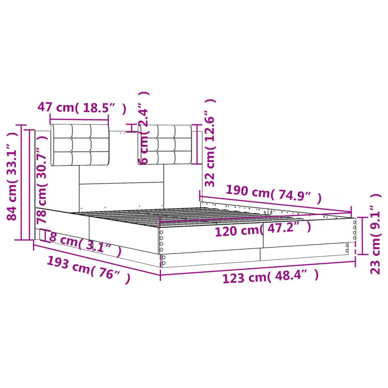 Vandewa Bed, Sonoma Oak, UK Small Double - 120 x 190 cm