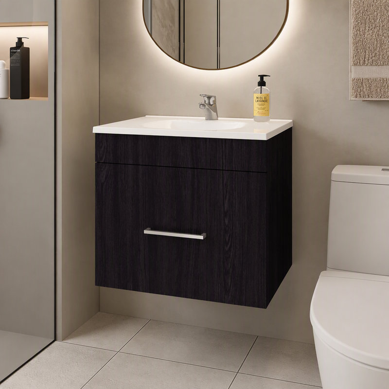 Ensemble de meuble-lavabo flottant 1 tiroir avec lavabo Wengue