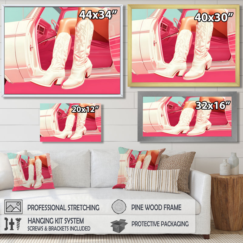 «White Cowboy bottes on Interstate 410 I - Cowgirls», art mural, H 12 po x l 20 po x P 1 po, Toile encadrée noire simple