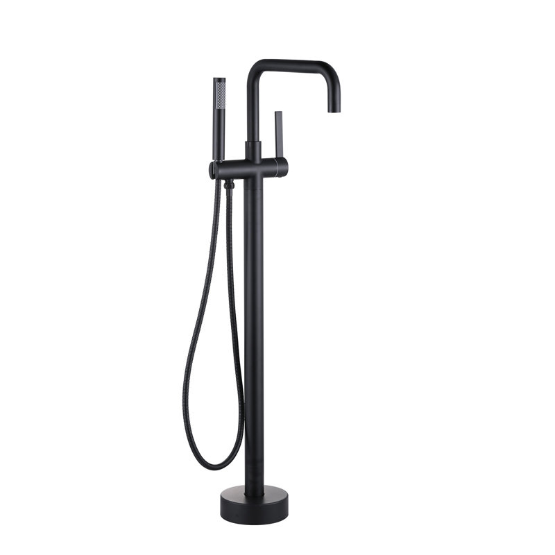 Single-Handle Freestanding Tub Faucet Floor Mount Bathtub Filler with Hand Shower, Matte Black