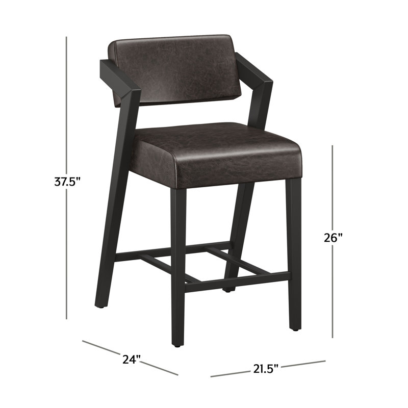 Kynlee Upholstered Counter Stool, Blackwash, Counter Stool (26" Seat Height)