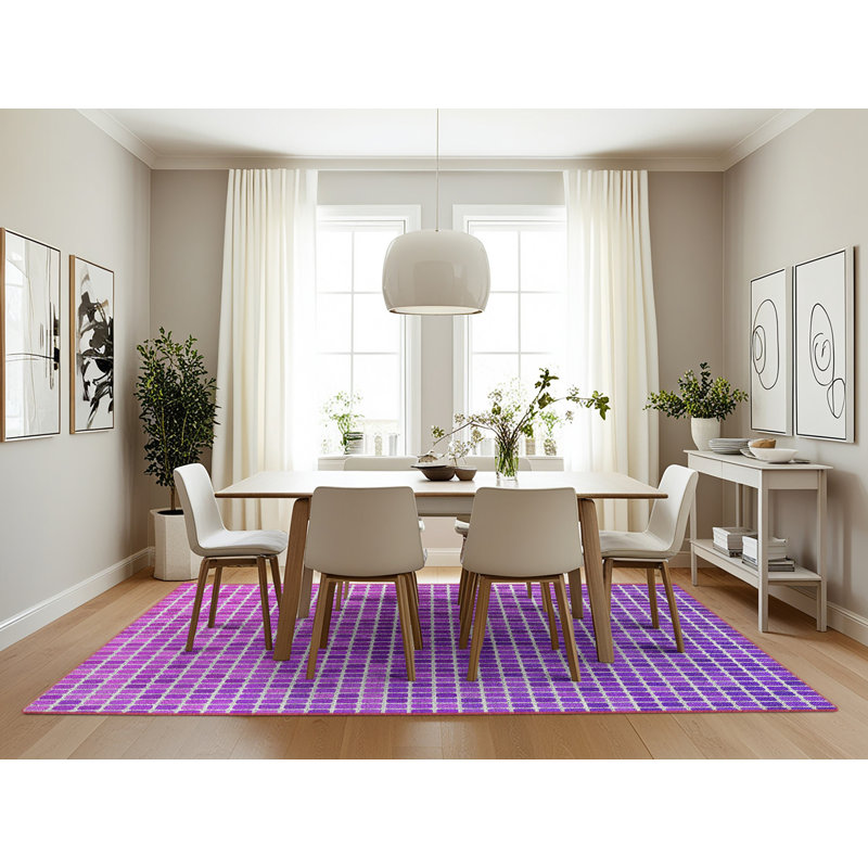 Tapis géométrique mauve / blanc, Rectangle 7 pi x 10 pi