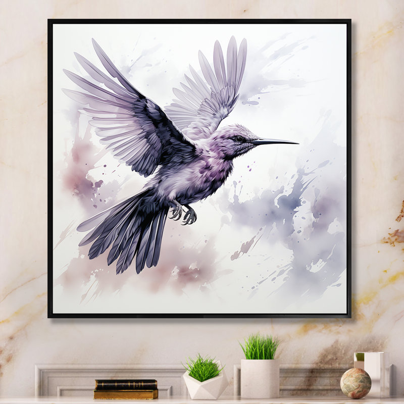 Colibri gris flottant Blooms IV - Colibri, art mural animal, Cadre flottant noir, H 30 po x l 30 po x P 1,5 po