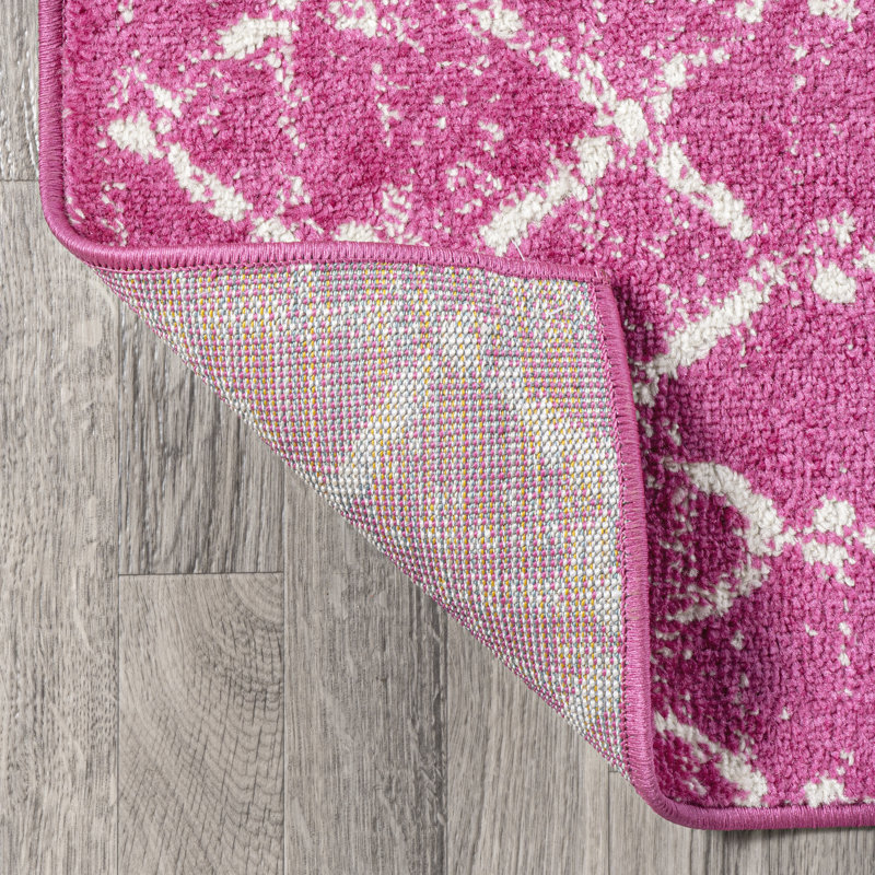 Tapis marocain Kateshia HYPE Boho Vintage Diamond Fuchsia / Ivory, Rectangle 5 pi 3 po x 7 pi 7 po