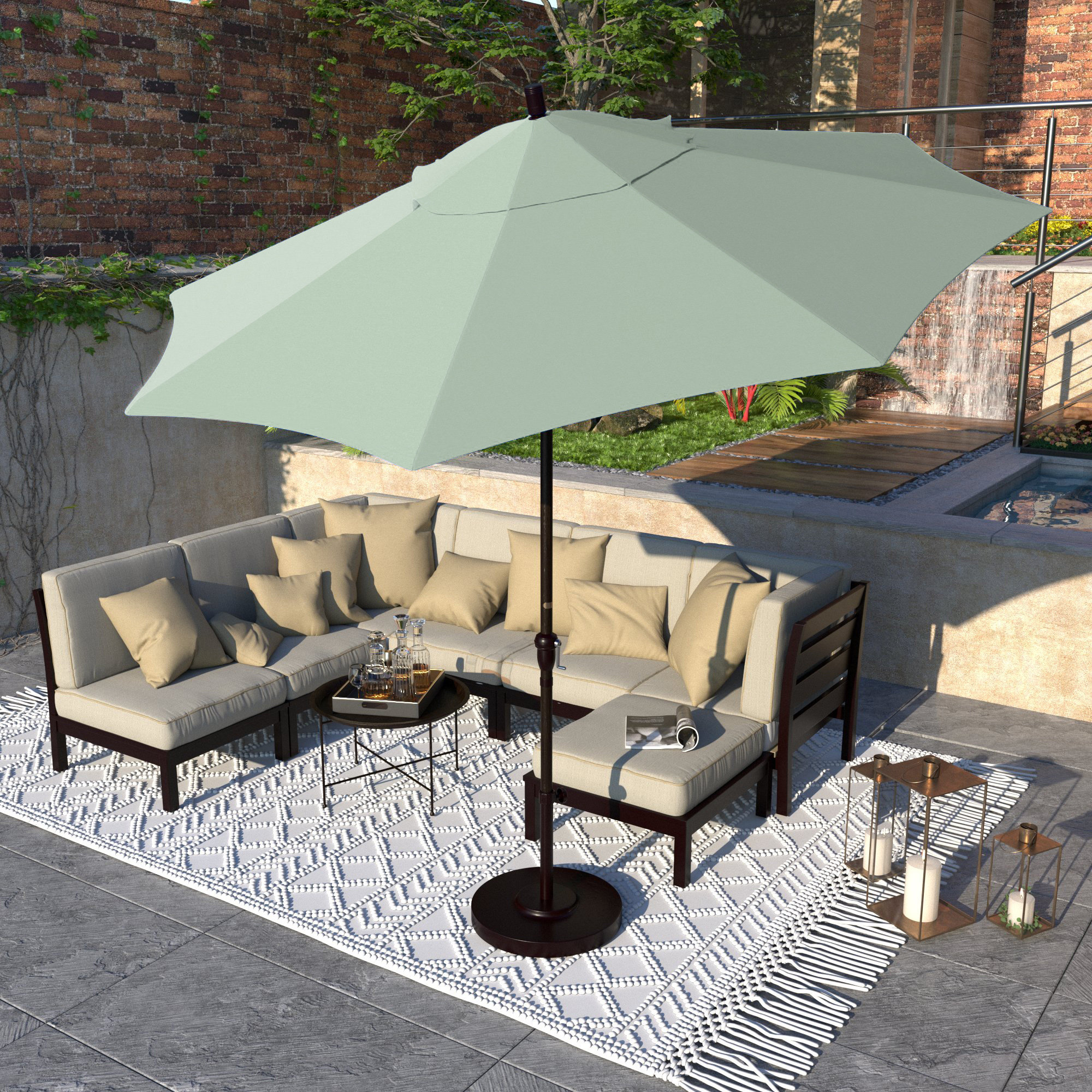 Camry 9-Foot Bronze Aluminum Market Patio Umbrella With Crank Lift And Autotilt In Sunbrella®