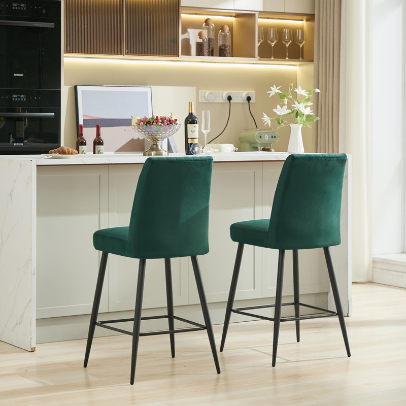 Havenleigh Modern Velvet Bar Stools with Plush Cushion, Green