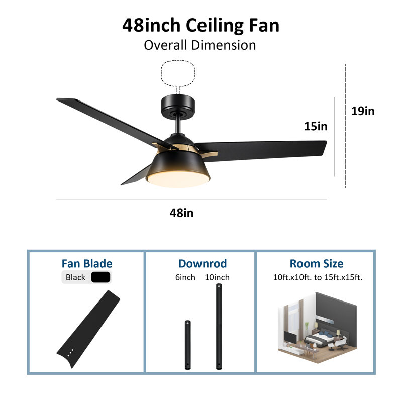 Nikkei 48'' Ceiling Fan with LED Lights, Black