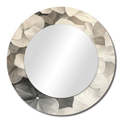 Vintage Hydrangea In Monochrome I - Floral Wall Mirror Art - Printed On Metal