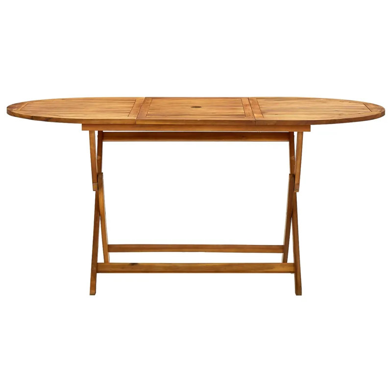 Sandhurst Oval Acacia Folding Outdoor Dining Table With Umbrella Hole , 160cm cm W 85cm cm D