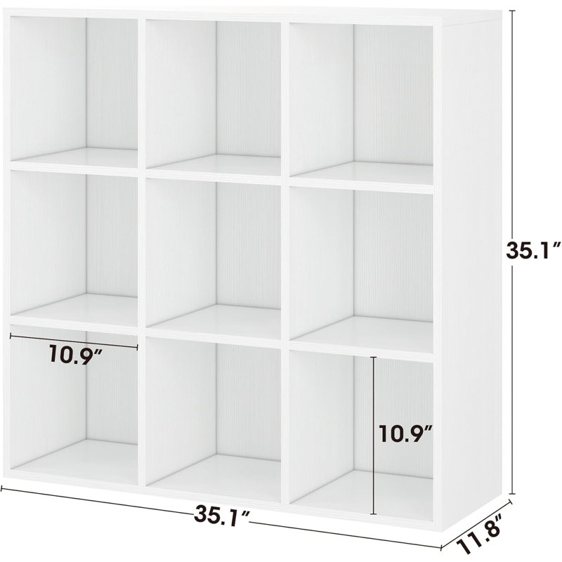 Ebern Designs Bookcase, 9 Cube Open Storage Organizer Display Bookshelf, 35.1"H x 35.1" W x 11.8"D, Ivory White