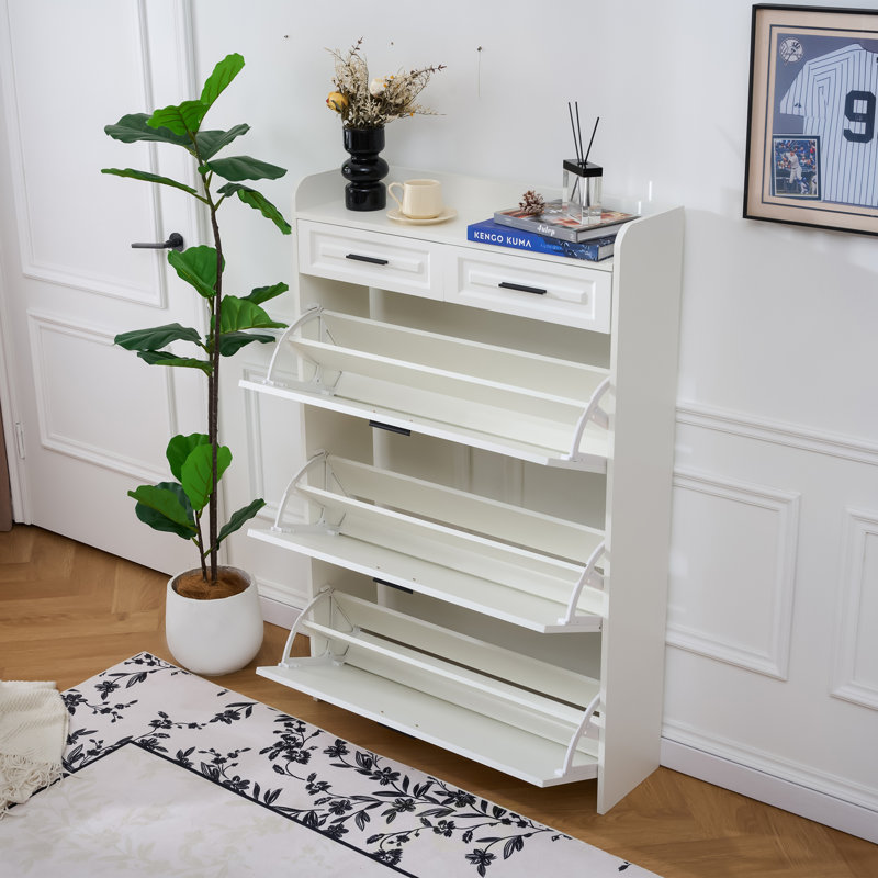 Armoire à chaussures avec 2 tiroirs, Blanc