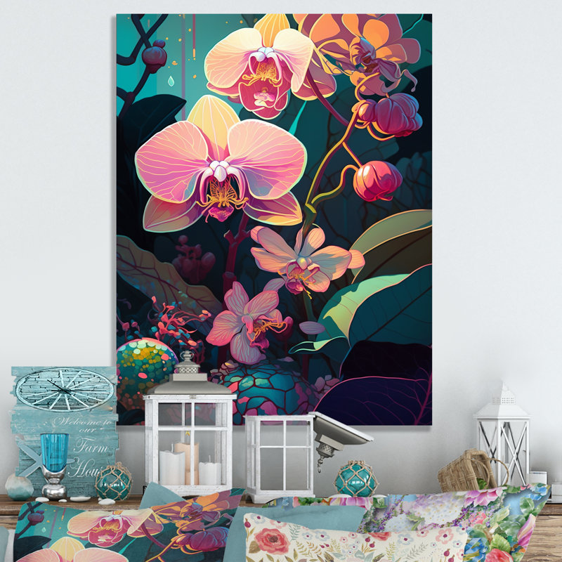 «Blossoming Orchid in Bright Retro Colors», reproduction sur toile, H 20 po x l 12 po x P 1 po, Toile tendue