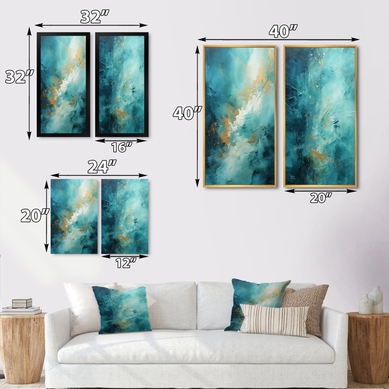 «Turquoise Tranquility», 2 pièces sur toile, Encadrement doré, H 32 po x l 32 po
