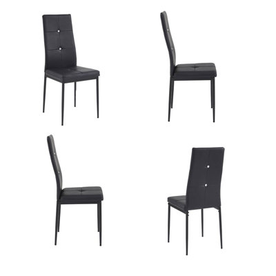 Black Faux Leather High-Back Side Chairs, Dining Chairs With Black Metal Legs 