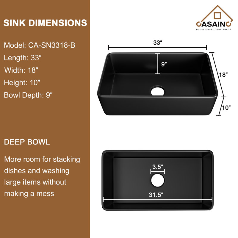 33"L x 18'' W Single Bowl Fireclay Farmhouse Kitchen Sink with 2 Modes Kitchen Faucet