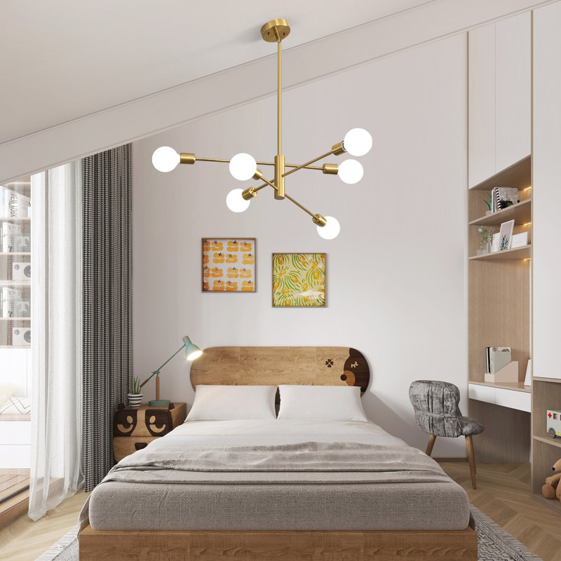 6 - Light Dimmable Sputnik Spider Chandelier, Gold