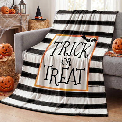 Jeté d'Halloween en flanelle, lettres à rayures noires et blanches, chauve-souris, hallowmas, douces couvertures en molleton douillet et moelleux pour canapé-lit, cadeaux idéaux pour les adultes 80 x 60