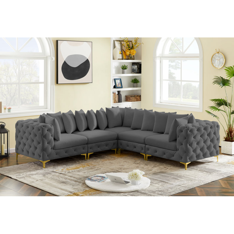 Canapé modulaire réversible en velours 108 po, Velours gris