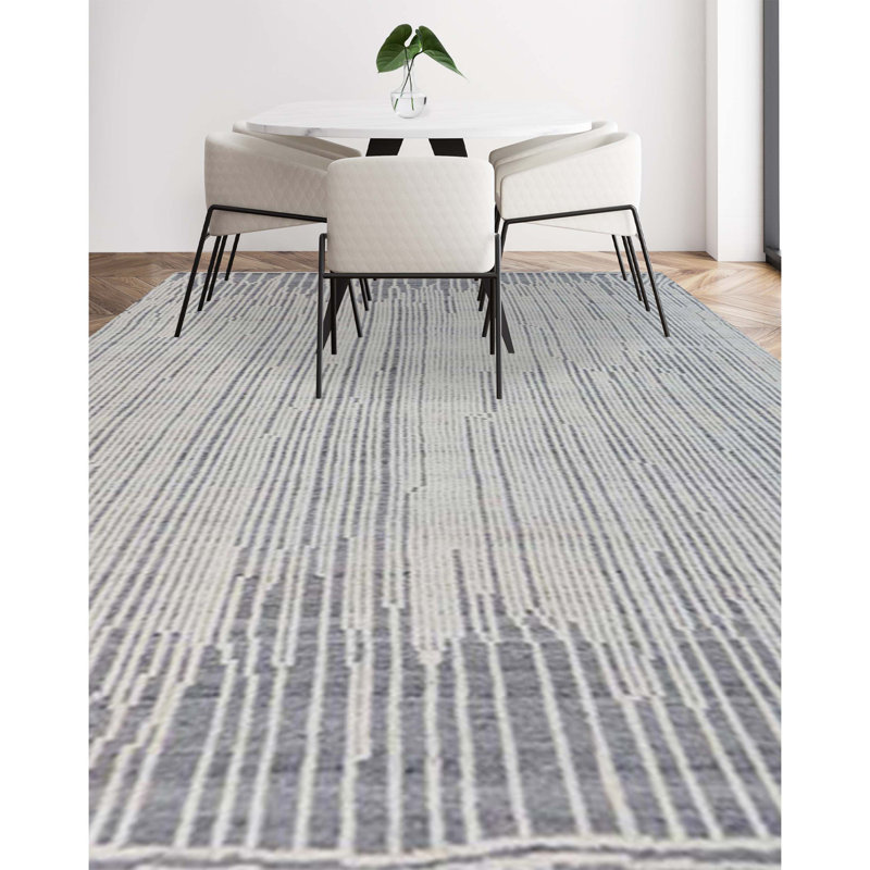 Tapis gris/ivoire en laine noué à la main Moroccan, Rectangle 6 pi x 9 pi, Sans motif ni couleur unie