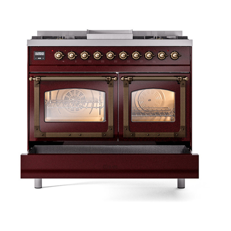 ILVE Nostalgie II Series Noblesse 40 inch Dual Fuel Range with 6 Sealed Burners, Griddle (Glass Door), Natural Gas