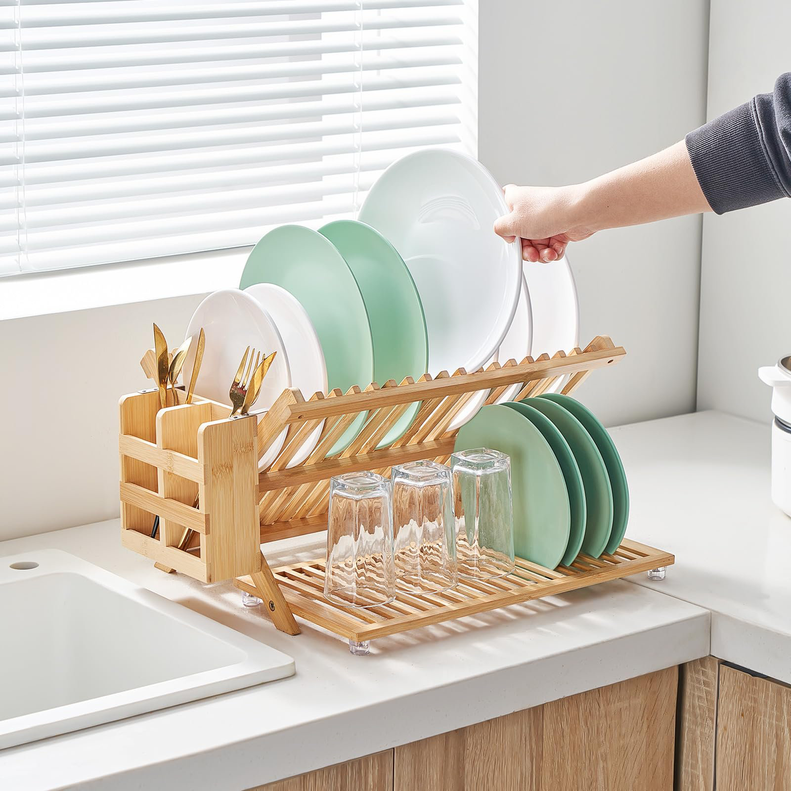 Ohuhu Dish Rack Dishwasher Safe Tier Over The Sink Dish Drying